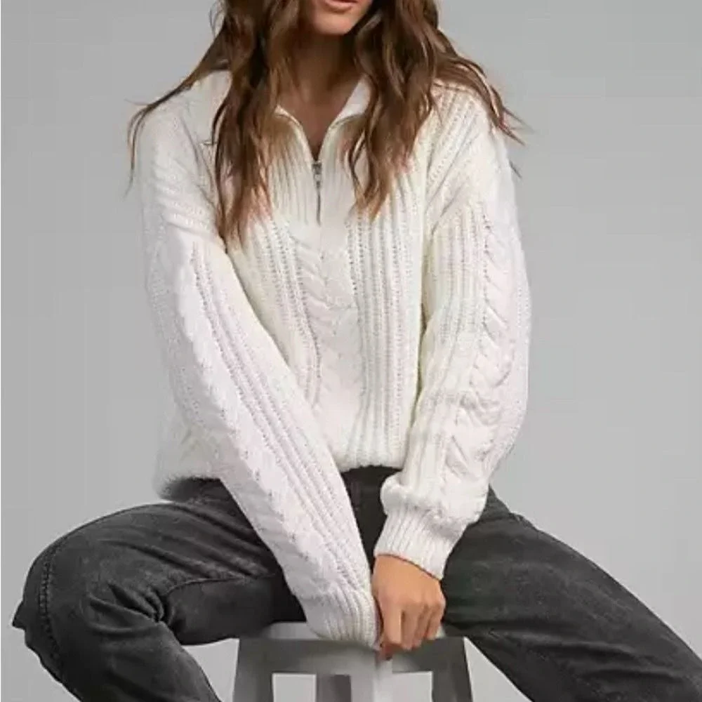 Elan Everest Cable Knit Sweater Women Small Cotton Blend NWT